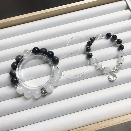 Silver Obsidian + Moonstone Couple Bracelet